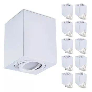 Накладной спот OH37 Потолочный светильник ПРЯМОУГОЛЬНИК цвет БЕЛЫЙ Потолочный спот - подвижный потолочный спот алюминий IP20 Светодиодный спот в комплекте с лампочкой GU10 5W 6500K (10 шт., L - холодный белый свет) KOBI