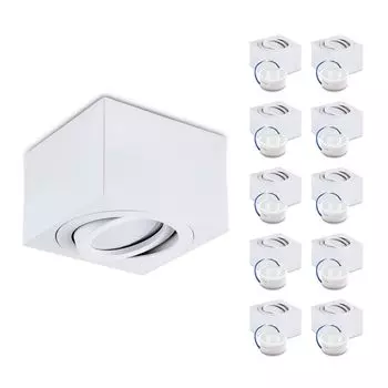 Накладной спот OH37 Потолочный светильник ПРЯМОУГОЛЬНИК цвет БЕЛЫЙ Потолочный спот - подвижный потолочный спот алюминий IP20 Светодиодный спот с лампочкой GU10 5W LED INSERT 5W 4000K МОЛОЧНЫЙ (10 шт., S - нейтральный белый Li KOBI