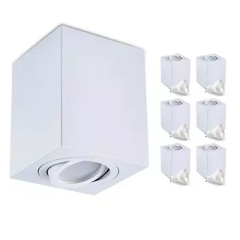 Накладной спот OH37 Потолочный светильник ПРЯМОУГОЛЬНИК цвет БЕЛЫЙ Потолочный спот - подвижный потолочный спот алюминий IP20 Светодиодный спот в комплекте с лампочкой GU10 5W 3000K (6 шт., L - теплый белый свет) KOBI