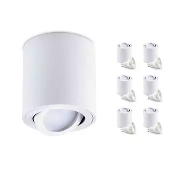 Накладной спотовый потолочный светильник OH36 КРУГЛЫЙ цвет БЕЛЫЙ потолочный спот - подвижный потолочный спот алюминий IP20 Светодиодный спот в комплекте с лампочкой GU10 5W 3000K (M - теплый белый свет, 6 шт.) KOBI