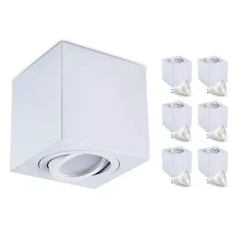 Накладной спотовый потолочный светильник OH37 ПРЯМОУГОЛЬНИК цвет БЕЛЫЙ потолочный спот - подвижный потолочный спот алюминий IP20 Светодиодный спот в комплекте с лампочкой GU10 5W 6500K (6 шт., M - холодный белый свет) KOBI