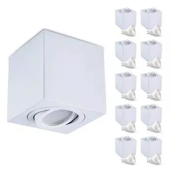 Накладной спотовый потолочный светильник OH37 ПРЯМОУГОЛЬНИК цвет БЕЛЫЙ потолочный спот - подвижный потолочный спот алюминий IP20 Светодиодный спот в комплекте с лампочкой GU10 5W 6500K (10 шт., M - холодный белый свет) KOBI