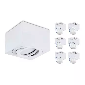 Накладной спотовый потолочный светильник OH37 ПРЯМОУГОЛЬНИК цвет БЕЛЫЙ потолочный спот - подвижный потолочный спот алюминий IP20 Светодиодный спот с лампочкой LED INSERT 5W 3000K МОЛОЧНЫЙ (6 шт., S - теплый белый свет) KOBI