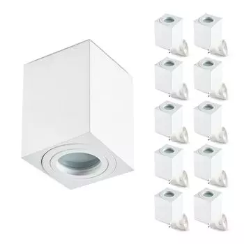 Накладной точечный светильник ВОДОЛЕЙ потолочный ПРЯМОУГОЛЬНЫЙ форма цвет БЕЛЫЙ алюминий IP44 для кухонь, ванных комнат водонепроницаемая точечная лампа GU10 LED 4000K (лампа нейтрального белого цвета, 10 шт. в упаковке) KOBI