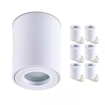 Накладной точечный светильник ВОДОЛЕЙ потолочный светильник КРУГЛОЙ формы цвет БЕЛЫЙ алюминий IP44 для кухонь, ванных комнат водонепроницаемый современный точечный светильник в комплекте с лампочкой 4000К (лампочка нейтрального белого цвета, 6 шт.) KOBI