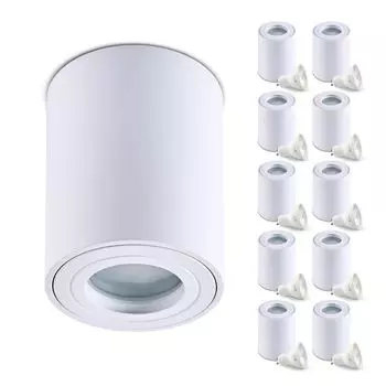 Накладной точечный светильник ВОДОЛЕЙ потолочный светильник КРУГЛОЙ формы цвет БЕЛЫЙ алюминий IP44 для кухонь, ванных комнат водонепроницаемый современный точечный светильник в комплекте с лампочкой 6500К (лампочка холодного белого света, 10 шт.) KOBI