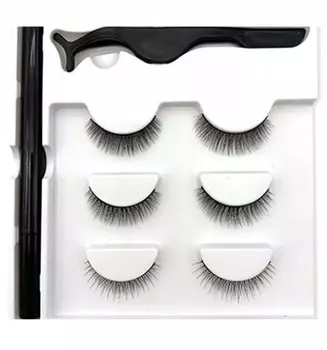 Накладные ресницы. 3 пары. пинцет + подводка для глаз Inna marka