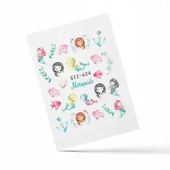 Наклейка для ногтей с изображением русалки и воды STZ 624, AllePaznokcie