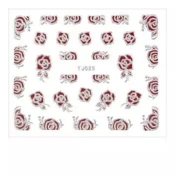 Наклейки 3D Flowers, TJ025 красный с серебряной каймой MollyLac, Molly Lac