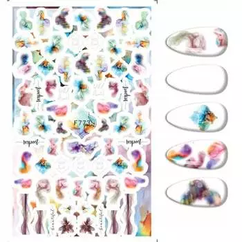 Наклейки для дизайна ногтей с акварельными узорами F-773, Frezarkowo