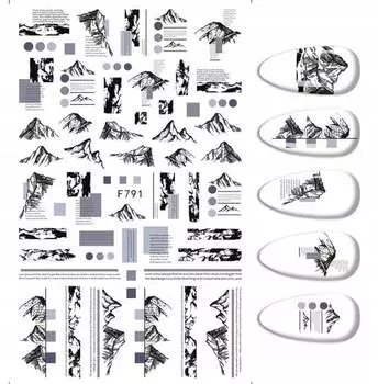 Наклейки для дизайна ногтей с горными узорами, Frezarkowo