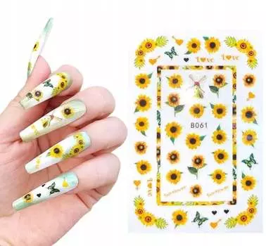 Наклейки для дизайна ногтей с узорами подсолнухов, Frezarkowo