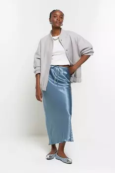 Наклонная юбка с завязкой на талии River Island, синий