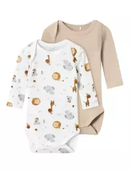 Name It Боди "NBNBODY 2P LS BEIGE ANIMAL NOOS", белый