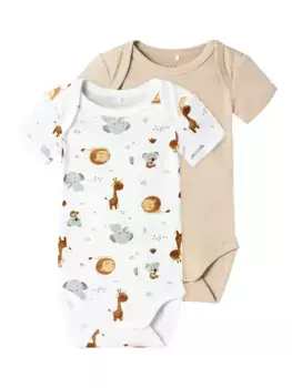 Name It Боди "NBNBODY 2P SS BEIGE ANIMAL NOOS", белый