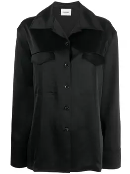 Nanushka атласная рубашка Justina с длинными рукавами, черный