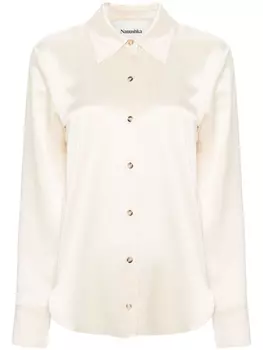 Nanushka атласная рубашка с длинными рукавами, нейтральный цвет