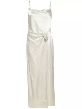 Nanushka атласное платье миди со сборками, нейтральный цвет