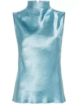 Nanushka атласный топ с высоким воротником, синий