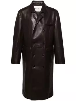 Nanushka двубортное пальто из искусственной кожи, коричневый