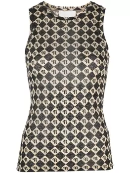 Nanushka клетчатый топ с логотипом, черный