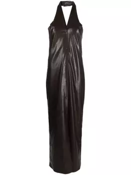 Nanushka платье макси из искусственной кожи с вырезом халтер, коричневый