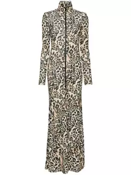 Nanushka платье макси на молнии с леопардовым принтом, нейтральный цвет
