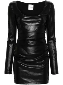 Nanushka платье мини из искусственной кожи со сборками, черный