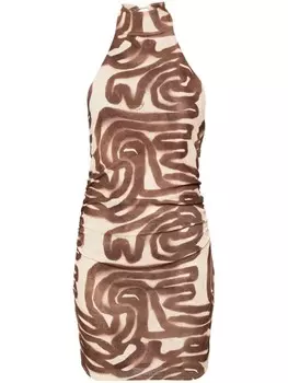 Nanushka платье мини с вырезом халтер и графичным принтом, нейтральный цвет