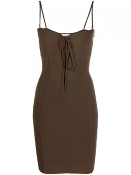 Nanushka платье мини в рубчик с вырезом, коричневый