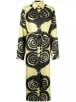 Nanushka платье-рубашка с принтом Spiral Spray, зеленый