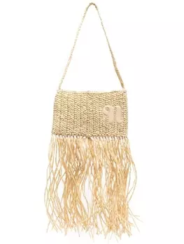 Nanushka плетеная сумка на плечо с бахромой, нейтральный цвет