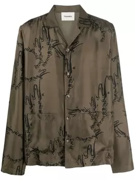 Nanushka шелковая рубашка с абстрактным принтом, зеленый