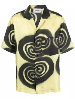 Nanushka шелковая рубашка с графичным принтом, желтый