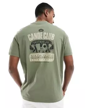 Napapijri - Gouin - Футболка цвета хаки с графическим принтом на спине