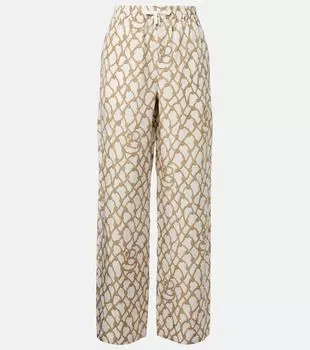 Напечатанные шелковые палаццо с высокой талией Burberry, Thatch Ip Pattern