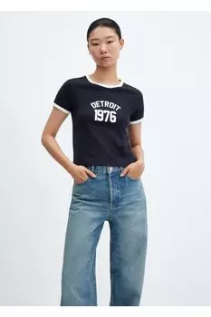 Написанная футболка Mango, темно-синий