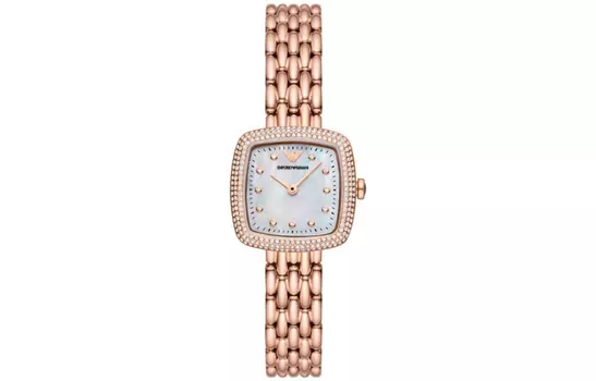 Наручные часы ROSA Collection с кварцевым механизмом, ремешком из нержавеющей стали и серебристым циферблатом для женщин EMPORIO ARMANI