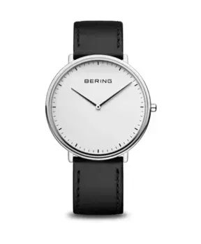 Наручные часы ультратонкий браслет 39 мм из телячьей кожи 15739-404 Bering, серый