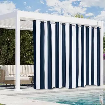 Наружная штора, погодоустойчивая, очень широкие шторы, Ш254 х В274 см, полосатые шторы с люверсами, атмосферостойкие шторы, 1 шт. для сада, террасы, павильона, веранды, балкона, наружной отделки BTTO
