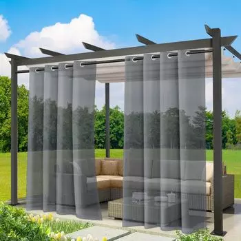 Наружная штора, водонепроницаемая, прозрачная с верхними люверсами, Ш 132 х В 241 см, уличная штора, наружная штора для балкона, террасы, сада, перголы, 4 панели BTTO, серый