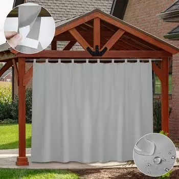 Наружная штора, водонепроницаемая, съемные петли, занавеска для патио, уличная штора, защита от солнца, ширма для уединения, беседка, балкон, сад, Ш 254 x В 244 см, коричневый easy home, серый