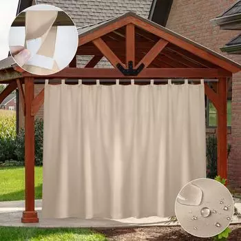 Наружная штора, водонепроницаемая, съемные петли, занавеска для патио, уличная штора, защита от солнца, ширма для уединения, беседка, балкон, сад, Ш 254 x В 213 см, бежевый easy home