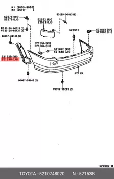 Насадка глушителя левого (хром) EXTENSION, REAR BUMPER, LH 5210748020 TOYOTA LEXUS