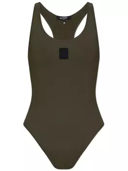 Нашивка с логотипом Balmain, цельный комбинезон, зеленый