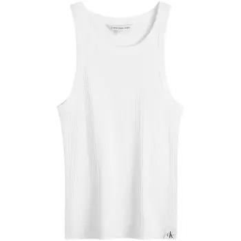 Нашивка с логотипом. Тонкая рубчатая майка Calvin Klein, YAF-Moon White