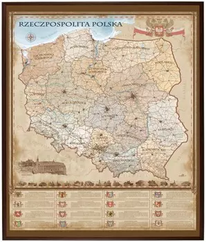 Настенная карта Речи Посполитой Польской на подставке в стиле пин-ап - пинборд, ArtGlob