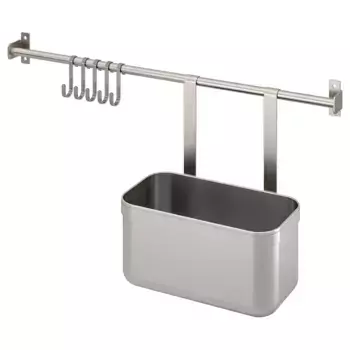 Настенная штанга, нержавеющая сталь, 56 см, с 5 крючками и коробкой KUNGSFORS IKEA