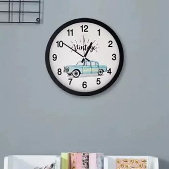 Настенные часы Galaxy Vintage Car с рисунком для детской комнаты - черные - 30 см