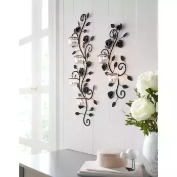 Настенный подсвечник для дома "Цветочный усик, черный", (набор из 2 шт.), деревенский дом, металл, стекло, античный черный Home Affaire